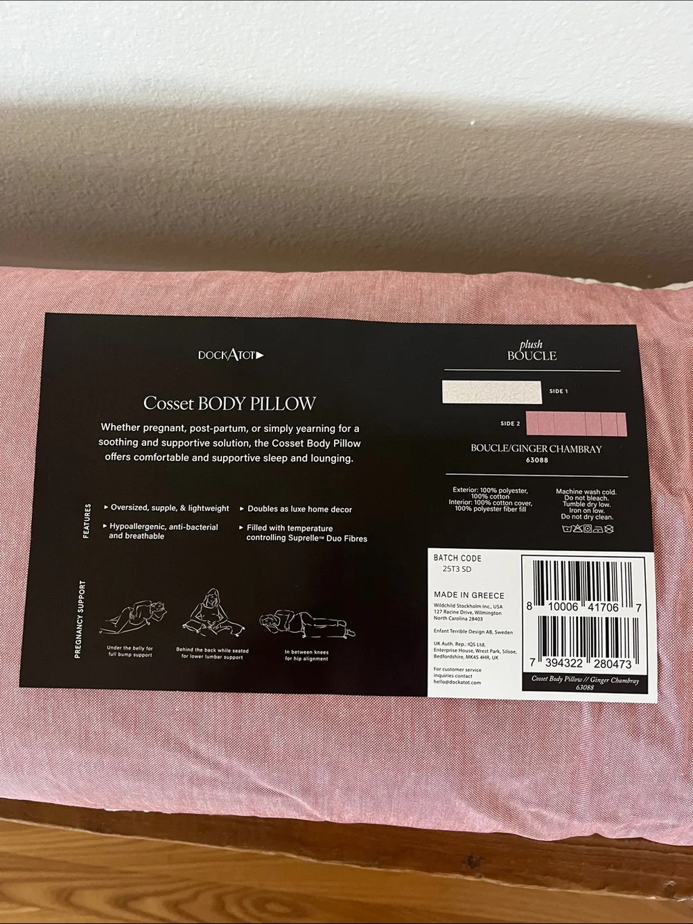 DOCK A TOT cosset body pillow NEW